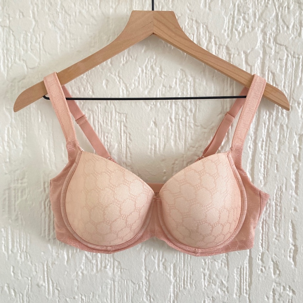 Soma Stunning Support Geo Lace Full Coverage Pink Beige Bra Size 38D